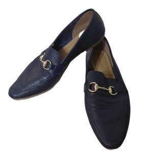 Nordstrom's Blue Leather Horsebit Loafers Size 6 All Black Brand Flats